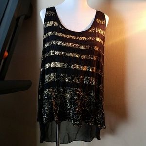 Black and gold striped high low tank NWOT